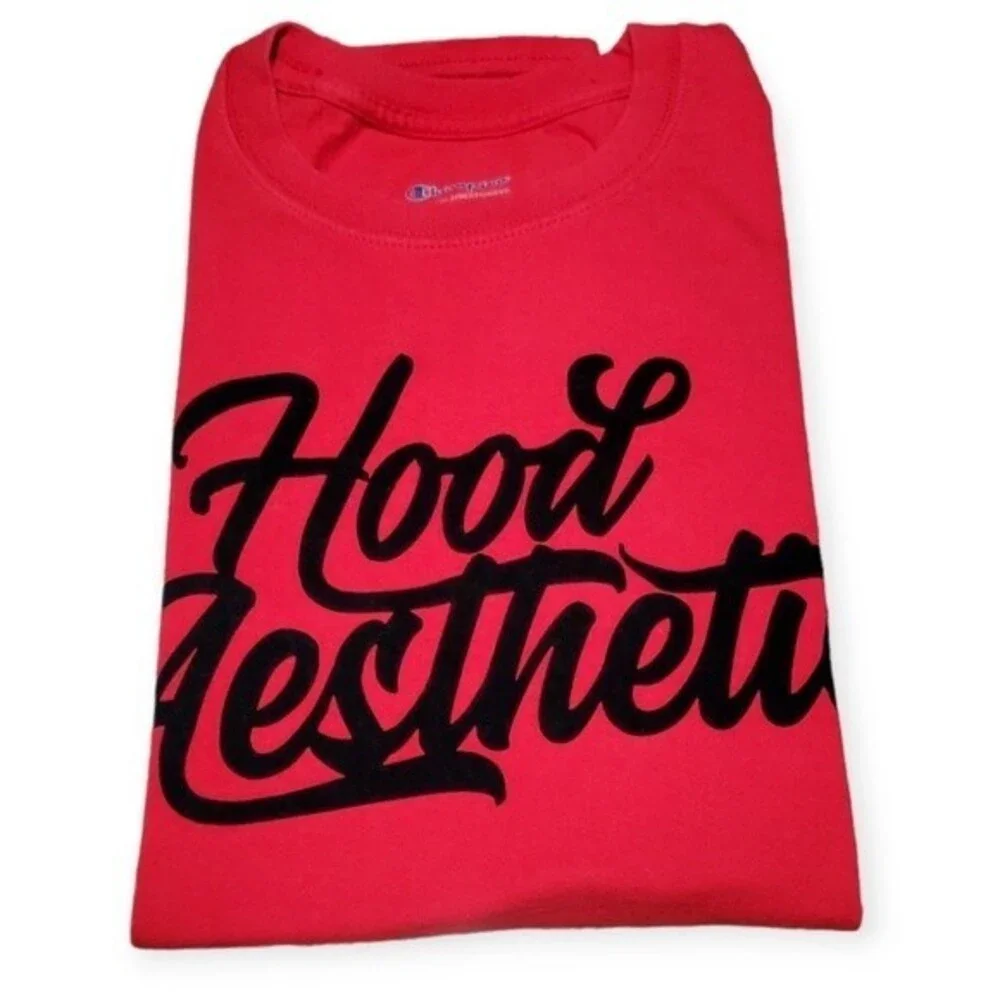 Champion T Shirt Mens Hood Aesthetic Graphic Script Red Large - Picture 7 of 8